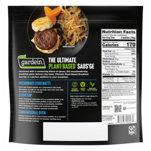 gardein Ultimate Plant-Based Breakfast Saus'ge Frozen Vegan Food Perspective: back
