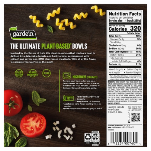 Gardein Ultimate Plant-Based Meatball Marinara Bowl Perspective: back