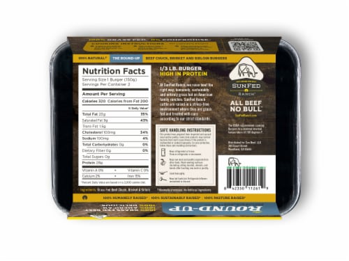 Sunfed Ranch The Round-Up 100% Grass Fed Ground Beef Chuck Brisket & Sirloin Blend Burgers Perspective: back
