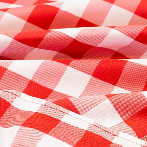 White and red shop checkered tablecloth