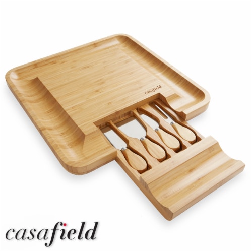 Bamboo Cheese Board & Knife Gift Set, Charcuterie Serving Tray Perspective: back