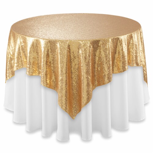 72 x 72 Gold Sequin Tablecloth Overlay, Sparkly Square Table Cloth Perspective: back