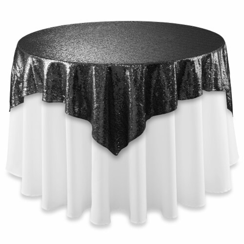 50 x 50 Black Sequin Tablecloth Overlay, Sparkly Square Table Cloth Perspective: back