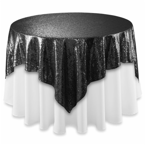 72 x 72 Black Sequin Tablecloth Overlay, Sparkly Square Table Cloth Perspective: back