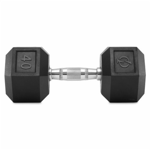 40 lb Pair Rubber Coated Hex Dumbbell, Cast Iron Hand Weight Set Perspective: back