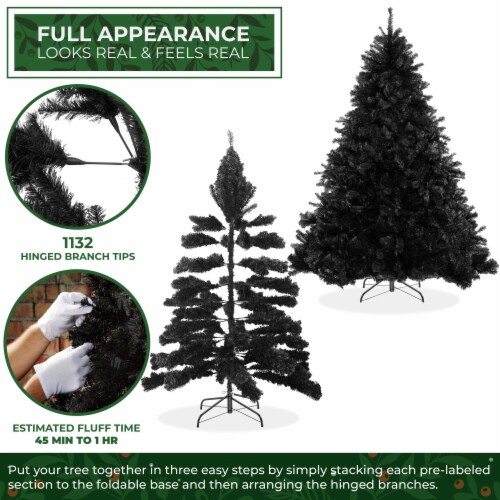 7.5FT Black Spruce Artificial Holiday Christmas Tree with Metal Stand Perspective: back