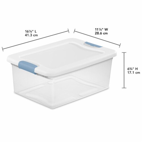  Sterilite 64 Qt Latching Storage Box, Stackable Bin with Latch  Lid, Plastic Container to Organize Clothes in Closet, Clear with White Lid,  12-Pack