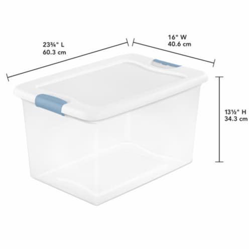 Sterilite 64 Qt Clear Plastic Stackable Storage Bin w/ White Latch Lid, 12 Pack Perspective: back