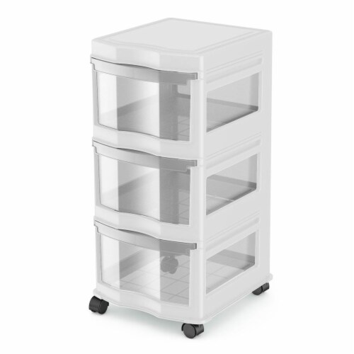 Life Story Classic 3 Shelf Storage Organizer Plastic Drawers, White (4 Pack) Perspective: back