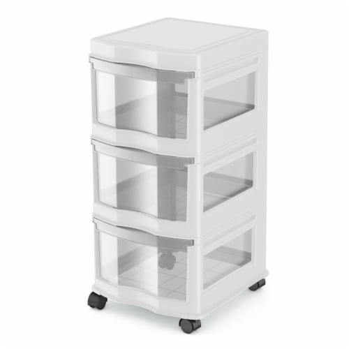 Life Story Classic 3 Shelf Storage Organizer Plastic Drawers, White (2 Pack) Perspective: back