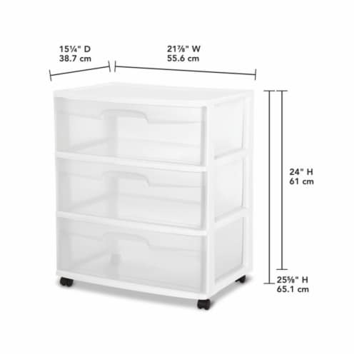 Sterilite Home 3 Drawer Wide Storage Cart Portable Container w