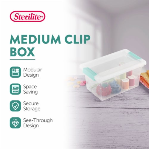 Sterilite Plastic Medium Clip Storage Box Container with Latching Lid, 12 Pack Perspective: back