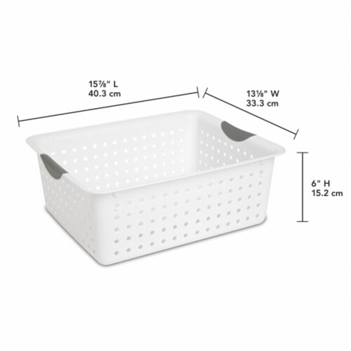 Sterilite Large Ultra Plastic Storage Bin Baskets with Handles, White, 12 Pack Perspective: back