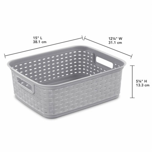 Sterilite Short Weave Wicker Pattern Storage Container Basket, Gray (12 Pack) Perspective: back