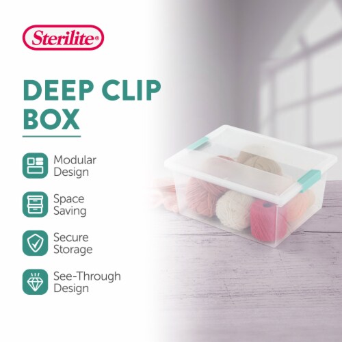 Sterilite Deep Clear Plastic Stackable Storage Bin with Clear Latch Lid, 8 Pack Perspective: back