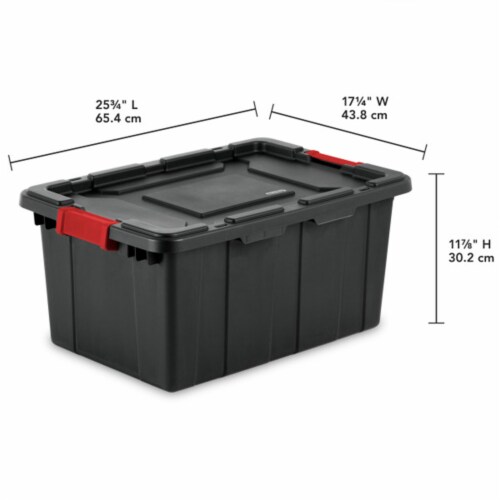 Sterilite 15 Gallon Durable Rugged Industrial Tote with Red Latches, 18 Pack Perspective: back