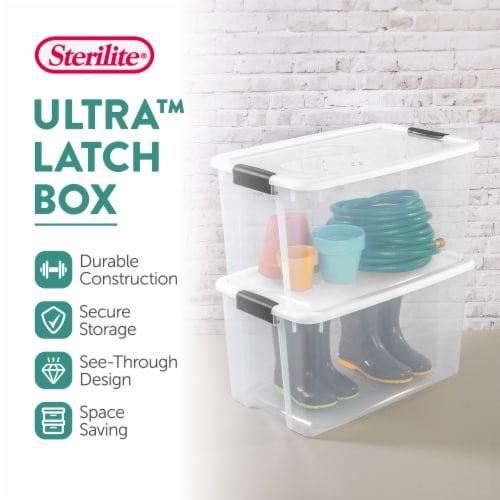 Sterilite 70 Qt Clear Plastic Stackable Storage Bin w/ White Latch