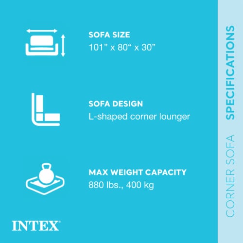 Intex Corner Sofa L-Shaped Inflatable Lounge Couch w/ Cupholders, Gray (4 Pack) Perspective: back