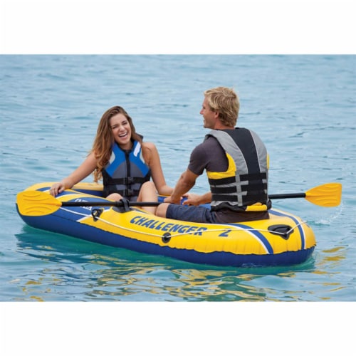 Intex Challenger 2 Inflatable 2 Person Boat Raft Set w/ Oars & Air Pump (2 Pack) Perspective: back