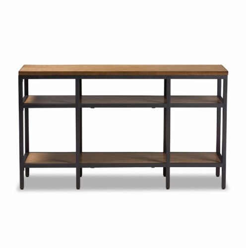Baxton Studio Caribou Console Table in Oak Brown and Black Perspective: back