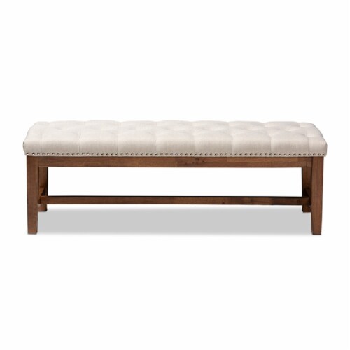 Baxton Studio Ainsley Tufted Bench in Light Beige and Walnut Brown Perspective: back