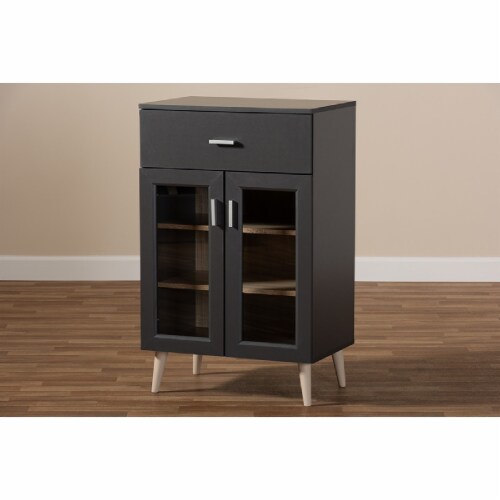 Baxton Studio Jonas Server Cabinet in Dark Grey and Oak Brown Perspective: back