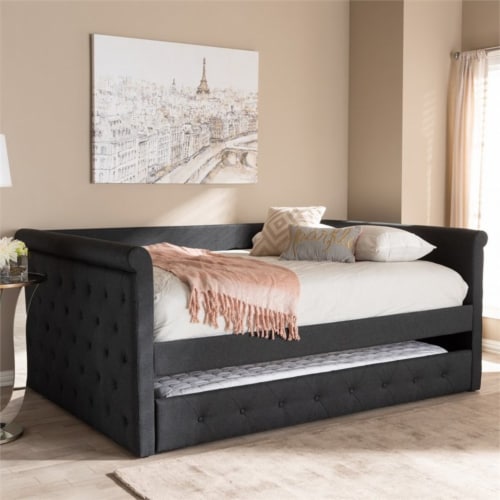 Baxton Studio Alena Tufted Full Daybed with Trundle in Dark Grey
