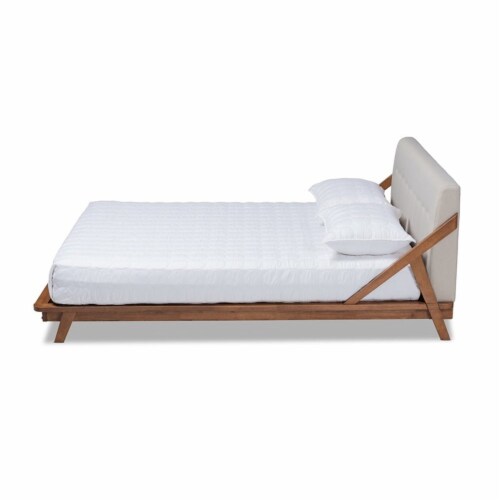 Baxton Studio Sante Mid Century Wood and Fabric Queen Platform Bed