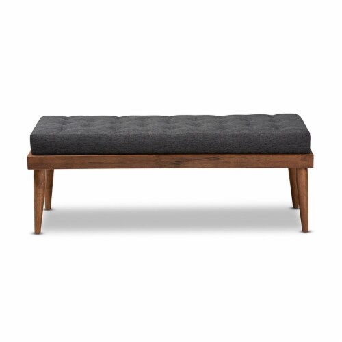 Baxton Studio Linus Modern Dark Grey Fabric Upholstered and Button Tufted Wood Bench Perspective: back