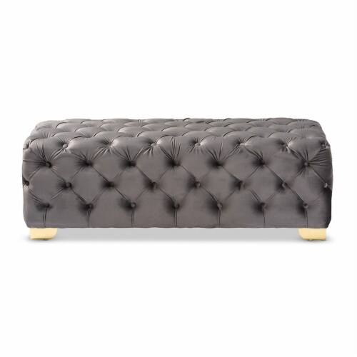 Baxton Studio Avara Modern Tufted Velvet Ottoman in Gray and Gold Perspective: back