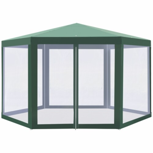 Hexagonal Patio Gazebo Outdoor Canopy Party Tent Activity Event w/ Mesh Net Perspective: back
