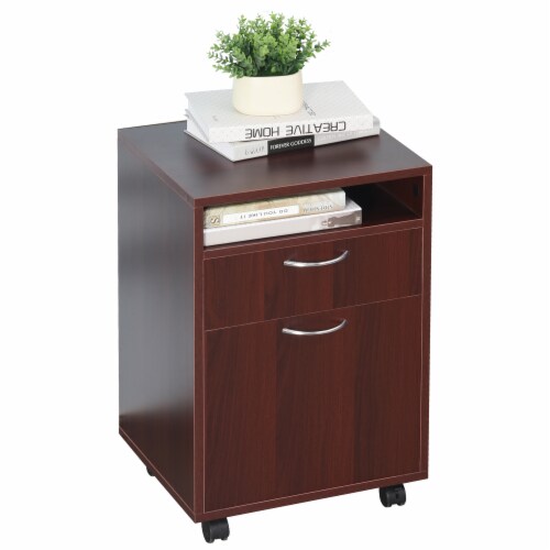 Mobile File Cabinet Organizer Home Office Filing Organizer w/ Castor, Brown Perspective: back