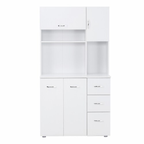 Freestanding Kitchen Storage Microwave Hutch Cupboard with 3 Cabinets, White Perspective: back
