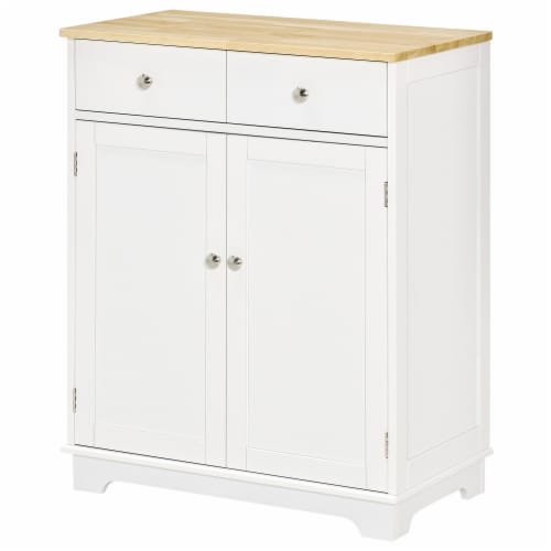 Kitchen Storage Cupboard Organizer Cabinet w/2 Drawers & Adjustable Shelf, White Perspective: back