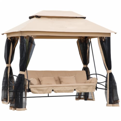 3 in 1 Folding Patio Swing w Canopy Outdoor Gazebo Vented Top Pillows Beige 1 Unit Kroger