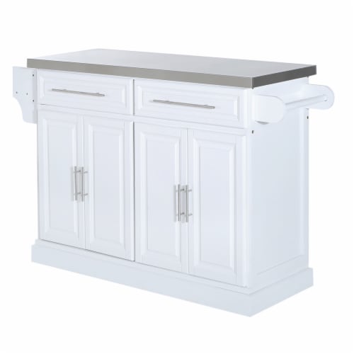 Steel Top Kitchen Island Cart Hidden Rolling Wheel Cabinet w Drawers Storage Box Perspective: back