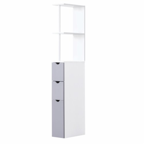 54  Tall Bathroom Linen 2-Tier Cabinet Shelf Storage Cupboard w/ Drawers, White Perspective: back