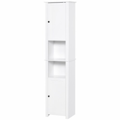 67” Wood Freestanding Bathroom Linen Tower Storage Unit Cabinet White Perspective: back