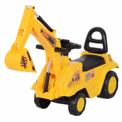 Ride On Excavator Digger Scooter Pulling Cart Pretend Play