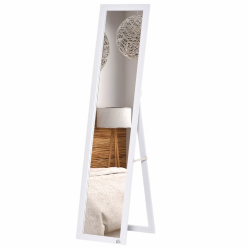 62.5  Freestanding Full Body Bedroom Mirror, Wall Mounted Dressing Mirror White Perspective: back