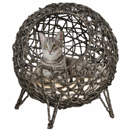 20.5  Comfortable Rattan Cat Bed w/ Soft Cushion, Round Design, Circulation Perspective: back