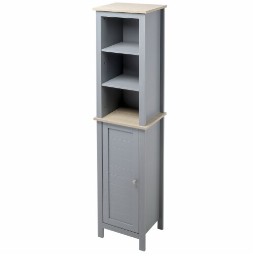 66  Grey Storage Organizer, Thin Bathroom Cabinet, Space Saver w/ 2 Tier Shelves Perspective: back