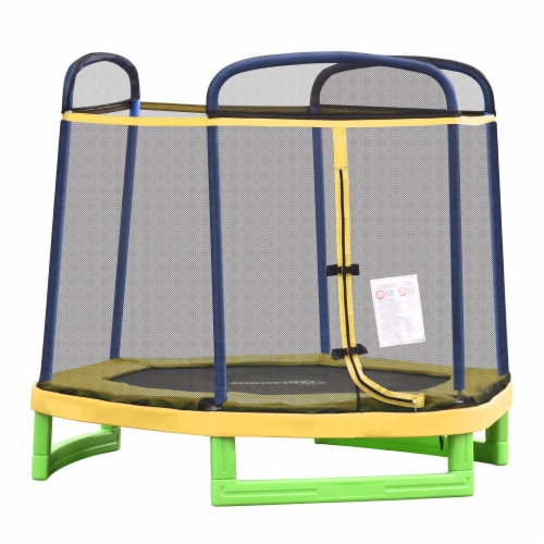 7' Spring Trampoline for Kids w/ Enclosure Net Indoor Play Bouncer Toy, Yellow Perspective: back