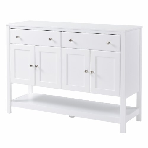 47  Modern Kitchen Sideboard Buffet Storage Cabinet w/ Adjustable Shelves, White Perspective: back