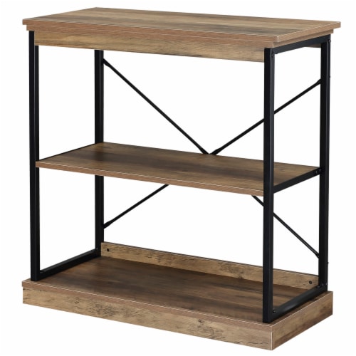 2 Tier Industrial Shelf Bookcase w Steel Frame Open Shelves