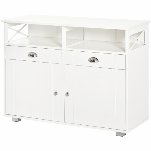 Modern Server Buffet Credenza with Adjustable Shelves and Cross Bar Design Perspective: back