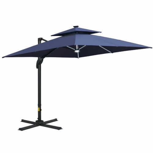 10 ft Square Patio Umbrella Offset Umbrella w/ LED Lights, Double Top