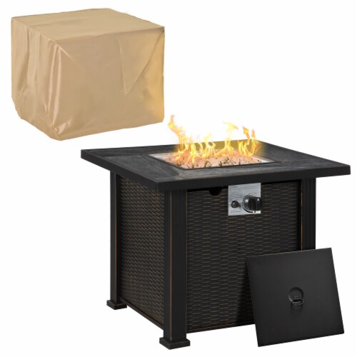 30 Gas Propane Fire Pit Table 50,000BTU Wicker Auto Ignition w/ Lid Perspective: back