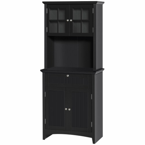 Wooden Dining Room Cupboard Pantry with Framed Glass Doors and Open Counter Perspective: back