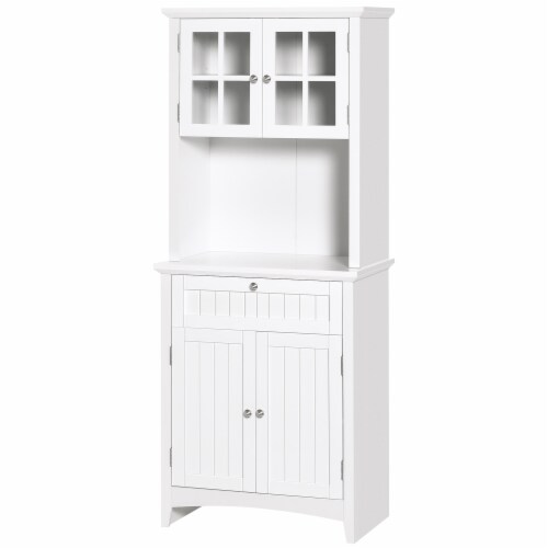 Wooden Dining Room Cupboard Pantry with Framed Glass Doors and Open Counter Perspective: back